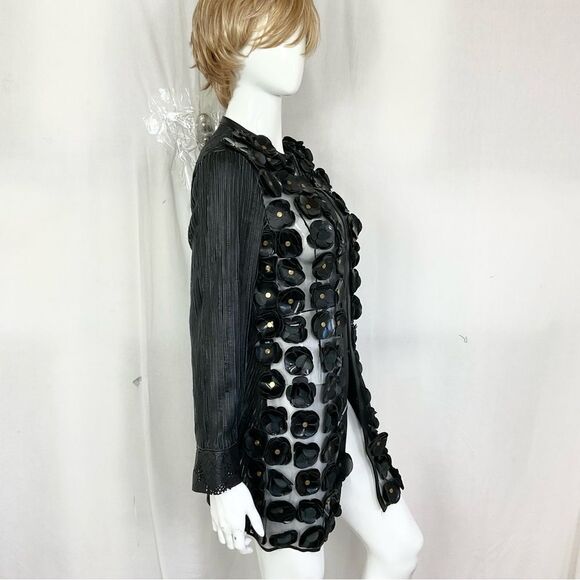 CABAN ROMANTIC Black 3D Flowers & Studs Laser Cut Leather Jacket S - Picture 7 of 11